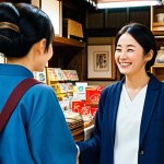 일본어 원어민과 대화하는 법 - Friendly Interaction**

A woman traveler in Japan, wearing modest, comfortable travel clothes, fully...